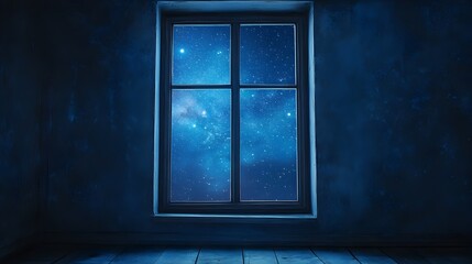 Fototapeta premium A conceptual minimalist image of a window without glass framing a tranquil starry night sky The design creates a sense of open space and peaceful atmosphere with ample copyspace for text overlay