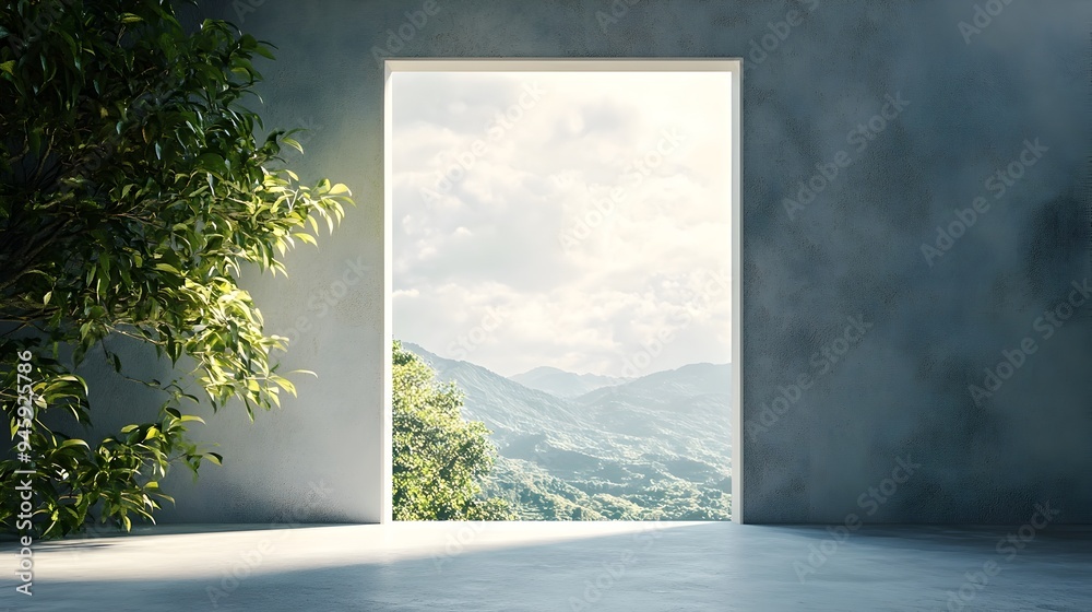 Poster a conceptual image of a window with a view into another dimension revealing an ethereal boundless an