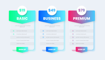 Website UI elements for pricing plans or subscriptions. Product and price comparison table.