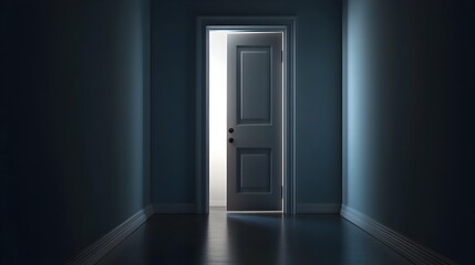 A conceptual image depicting a half open door in a dark and moody hallway creating a sense of mystery and inviting the viewer to explore the unknown beyond the threshold