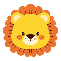 A cute cartoon lion head with simple flat illustration style for vector graphic logo design isolated on a white background