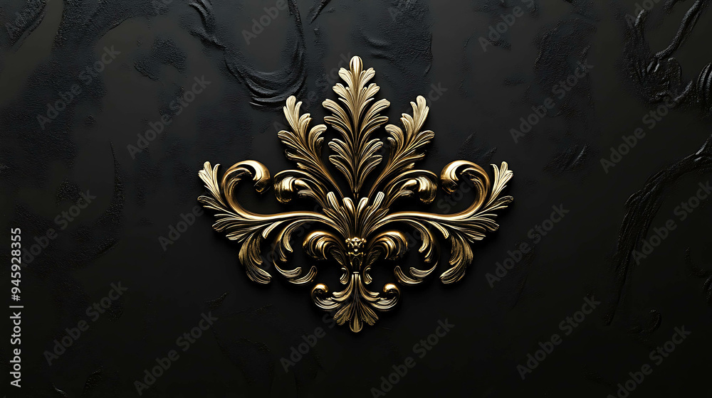 Wall mural ornate gold decorative element on a black background.