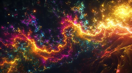 A vibrant, colorful abstract background resembling a cosmic nebula, creating a mesmerizing visual effect with bright, swirling patterns.