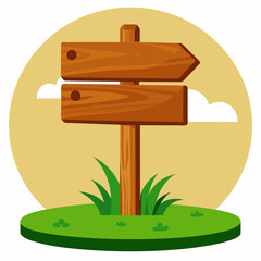 A wooden sign with arrows pointing in opposite directions sits in grass