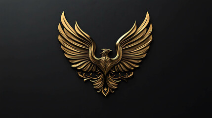 Golden phoenix with wings spread wide against a black background.