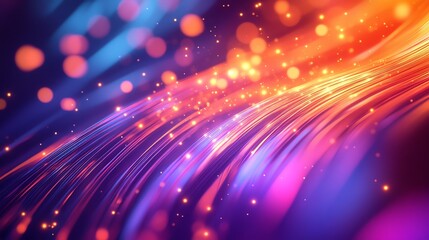 Obraz premium Vibrant abstract neon light trails with colorful bokeh, creating a dynamic and energetic visual effect. Perfect for modern and digital designs.