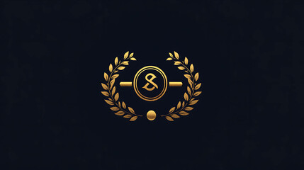 Naklejka premium A gold ampersand symbol surrounded by a laurel wreath, on a dark blue background.