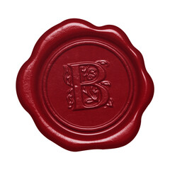 Red wax seal with embossed letter B monogram initial isolated on transparent background © HTGanzo