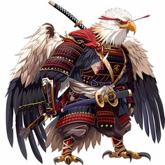 Eagle samurai fantasy animal cartoon isolated whitebackground