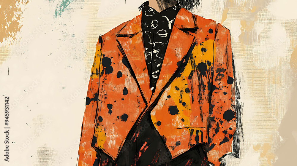 Wall mural A digital painting of a man wearing a bright orange blazer.