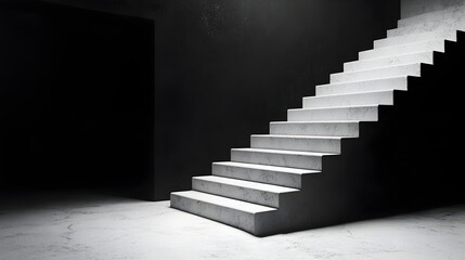A conceptual image of a staircase with steps that disappear into a dark obscure void creating a sense of mystery and intrigue  The minimalist