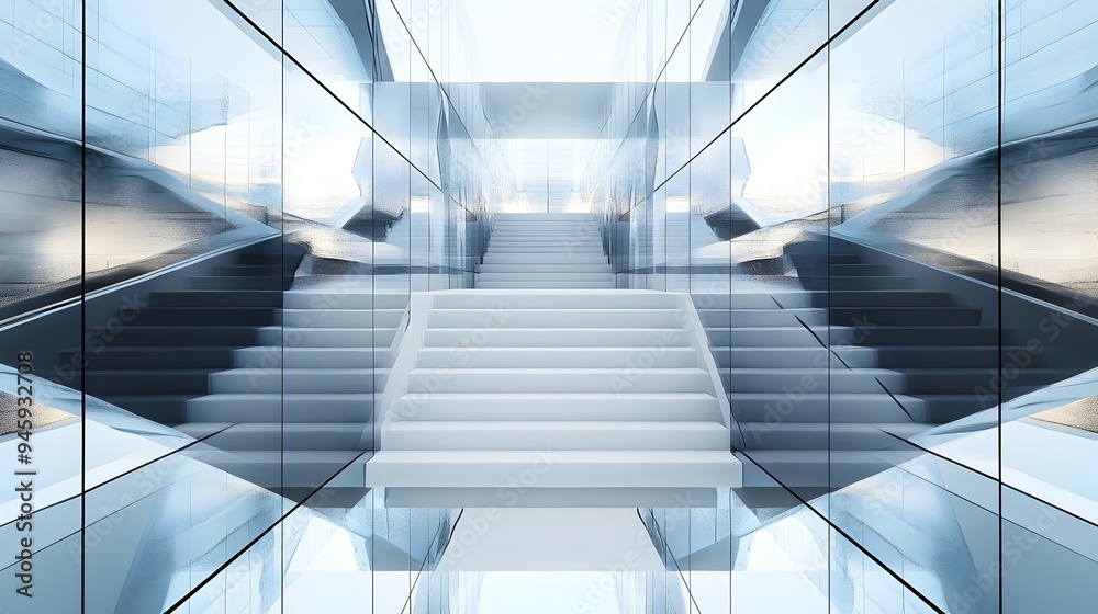 Poster infinite reflections a conceptual image showcasing a staircase surrounded by mirrors creating an end