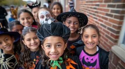 Fototapeta premium Portraits of cute smiling children dressed in Halloween costumes