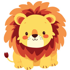 A cute cartoon lion head with simple flat illustration style for vector graphic logo design isolated on a white background