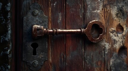 Fototapeta premium Conceptual image depicting a key unlocking a hidden door symbolizing the unlocking of new opportunities breakthroughs and growth The image provides copy space for text overlay