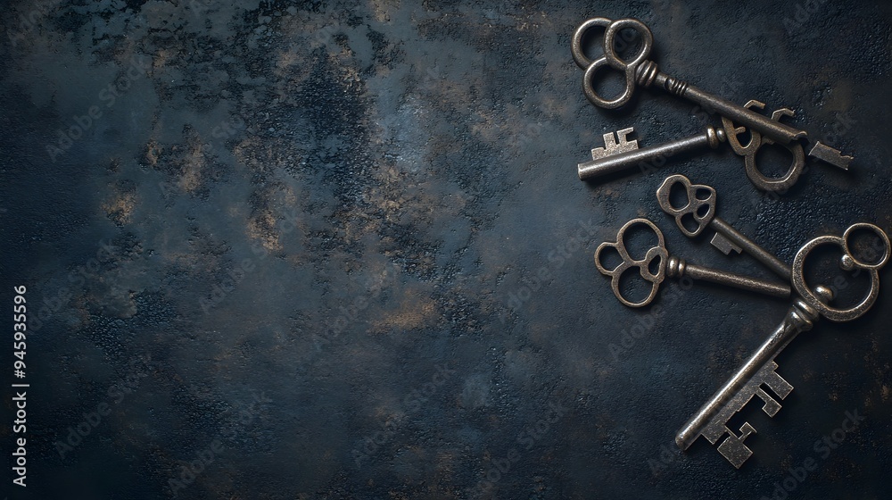 Poster a conceptual image showcasing a set of keys with mysterious symbolic patterns representing the digit