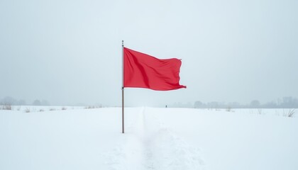 Winters solitude marked by a solitary flag