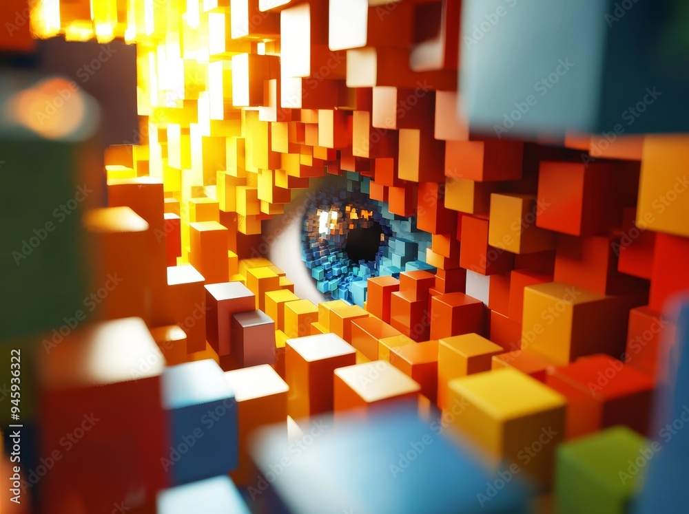 Poster image of 3d texture of pixelated cubical texture