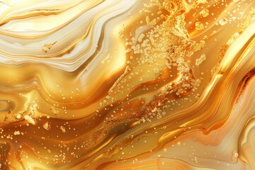 Abstract golden background. Liquid gold paint with gradient and splashes. Liquid marble. Alcohol ink with waves. Acrylic painting. Luxury Chic backdrop