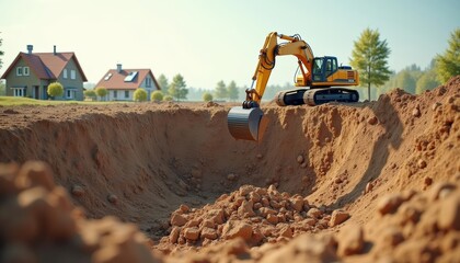 Construction in progress  Excavator at work