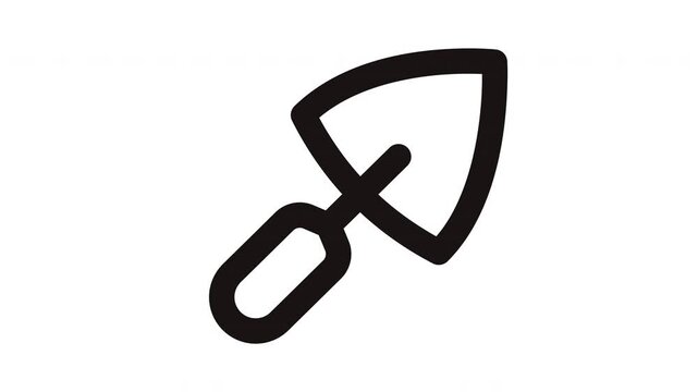 Black and white of a trowel, suitable for construction, gardening, and DIY tool designs, logo elements, and educational materials
