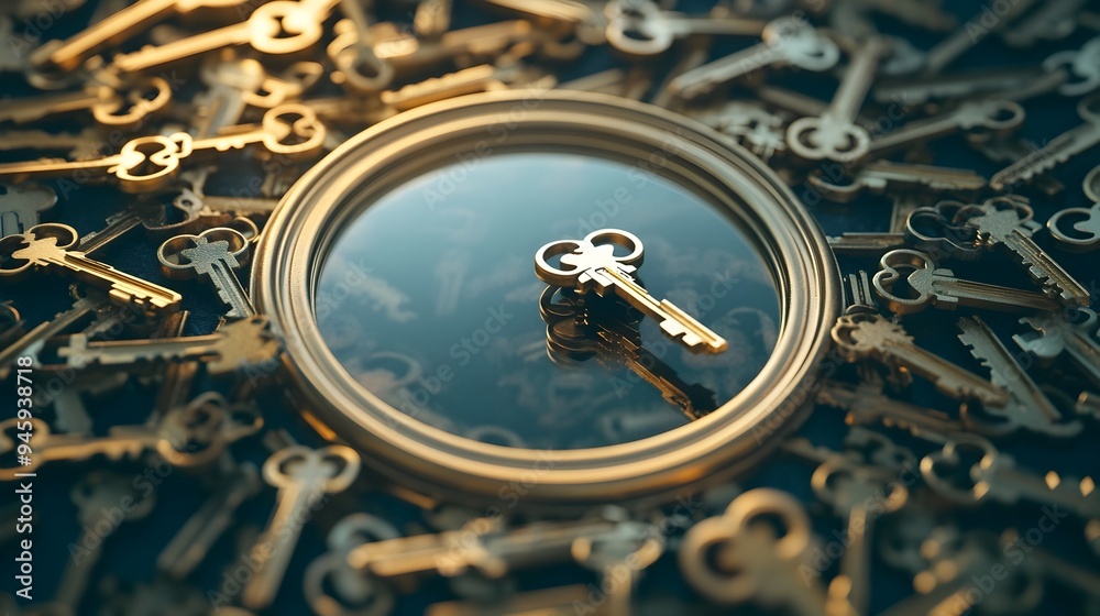 Aufkleber a conceptual image of a mirror surrounded by floating keys creating a surreal and thought provoking 