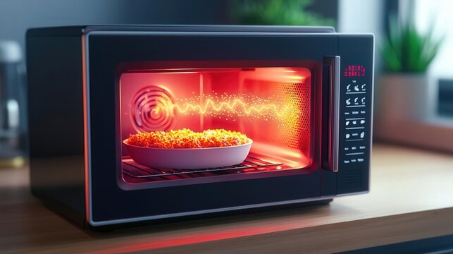 A digital cross section of a microwave in operation
