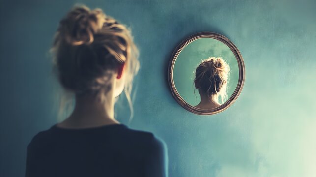 Reflective Mirror Reveals Unexpected Alter Ego in Conceptual Surreal Portrait   A captivating and thought provoking image that explores the duality of identity and the transformative power of