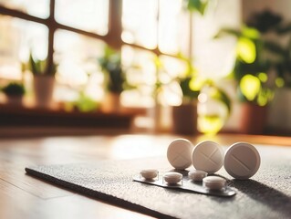 A peaceful home environment where someone follows a structured routine for anxiety management, featuring a mix of exercise, medication, and mindfulness activities