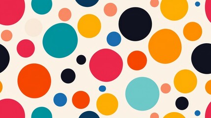 A retro polka dot pattern with large, evenly spaced dots in vibrant colors against a contrasting background