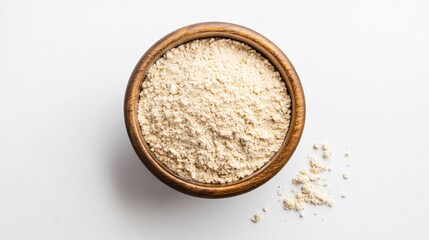 Oat Flour Bowl on White Background - Top View