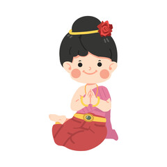 Kid girl in Thai traditional costume greeting