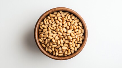 Elegant Bowl of Pine Nuts on White Background