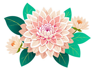 Colorful Dahlia Flower with Lush Green Leaves - vibrant dahlia flowers, showcasing a range of colors with detailed green leaves, perfect for spring and summer themes.