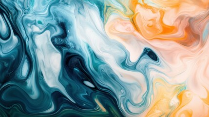 Obraz premium An abstract background features captivating ink swirls blending in vibrant colors. The organic patterns evoke a sense of fluidity and motion, creating a visually stunning display
