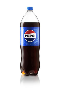 Front view of Pepsi Cola 2L plastic bottle isolated on transparent background