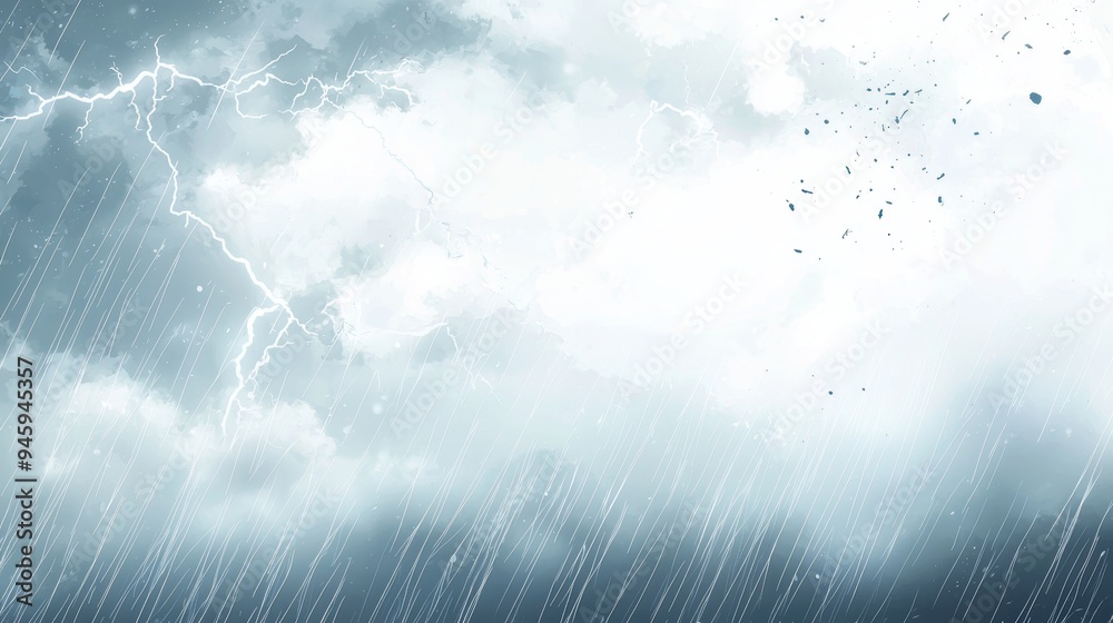 Poster clouds with lightning and rain, cut out in the dark