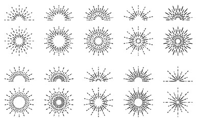 Grunge sunburst set, sun beam icon, sun rays collection