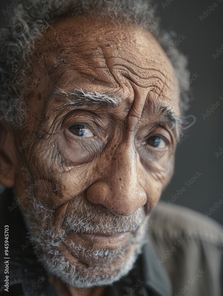 Poster an elderly man with deep-set wrinkles and expressive eyes reflects wisdom and calmness, embodying th