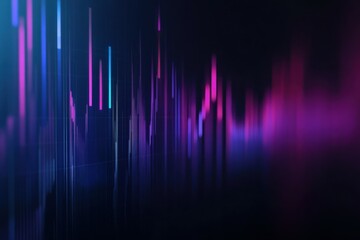 Visual representation of trading data with vibrant blue-purple hues on a sleek black background showcasing market fluctuations and trends in high detail.