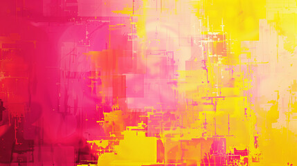 Obraz premium Vibrant Abstract Expressionist Painting with Yellow and Pink Hues in Textured Blocks for Modern Art Design.