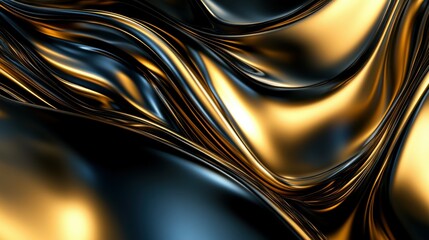 A swirl of dark gold and black curves with a touch of light gold in a smooth, abstract design displaying ultrafine details and circular patterns.