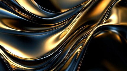Obraz premium A swirl of dark gold and black curves with a touch of light gold in a smooth, abstract design displaying ultrafine details and circular patterns.
