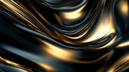 A swirl of dark gold and black curves with a touch of light gold in a smooth, abstract design displaying ultrafine details and circular patterns.