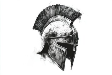 Pencil drawing spartan helmet on white background black and white. Spartan helmet tattoo design