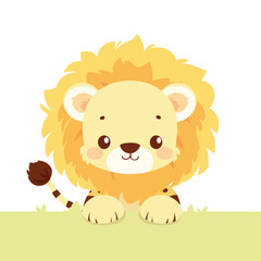 A cute cartoon lion head with simple flat illustration style for vector graphic logo design isolated on a white background