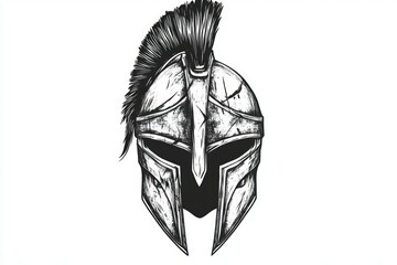 Pencil drawing spartan helmet on white background black and white. Spartan helmet tattoo design