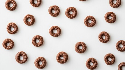 Elegant Chocolate Cereal Pads on White Background Flat Lay
