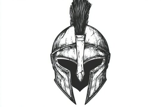 Pencil drawing spartan helmet on white background black and white. Spartan helmet tattoo design