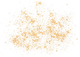 Minced biscuit, pile crumbs flying isolated on white